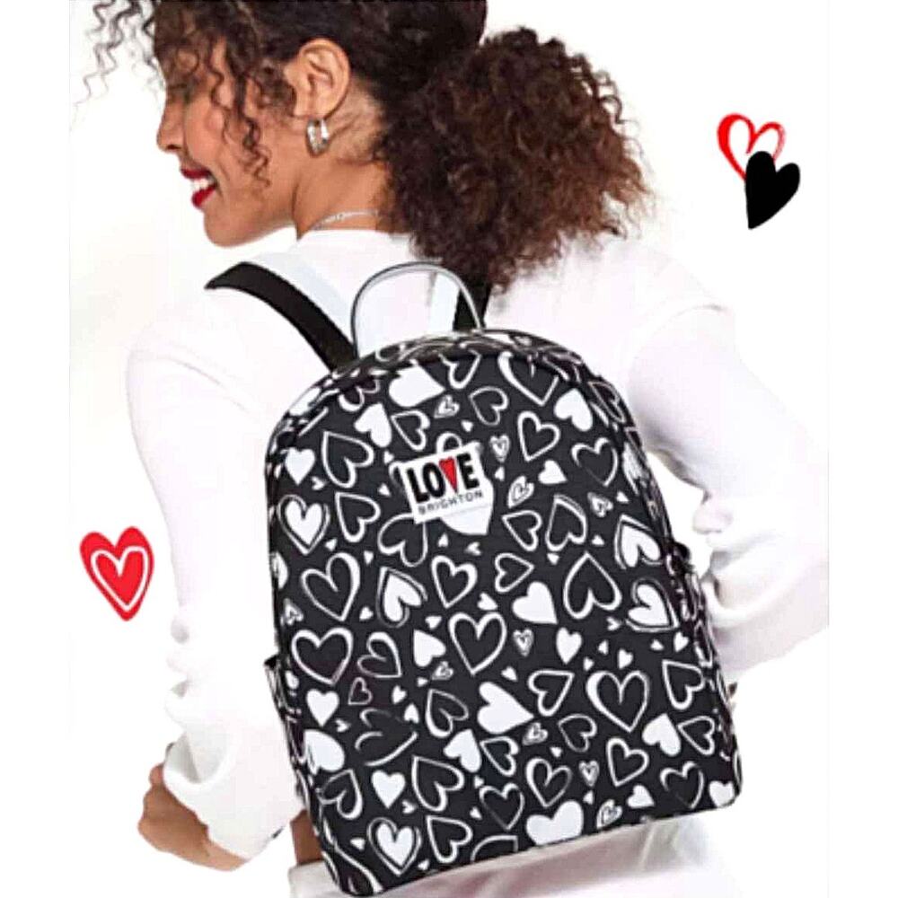 New $150 Brighton Limited Edition ENDLESS LOVE Backpack Black White Hearts Nylon